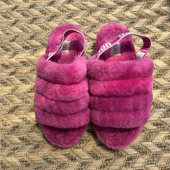 UGG Women's Fluffy Pink Slippers - Picture 2 of 6